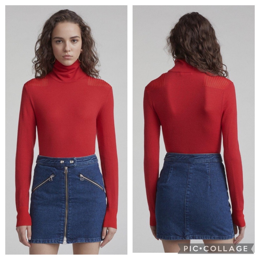 rag & bone Red Mini Denim Skirt with Front Zip